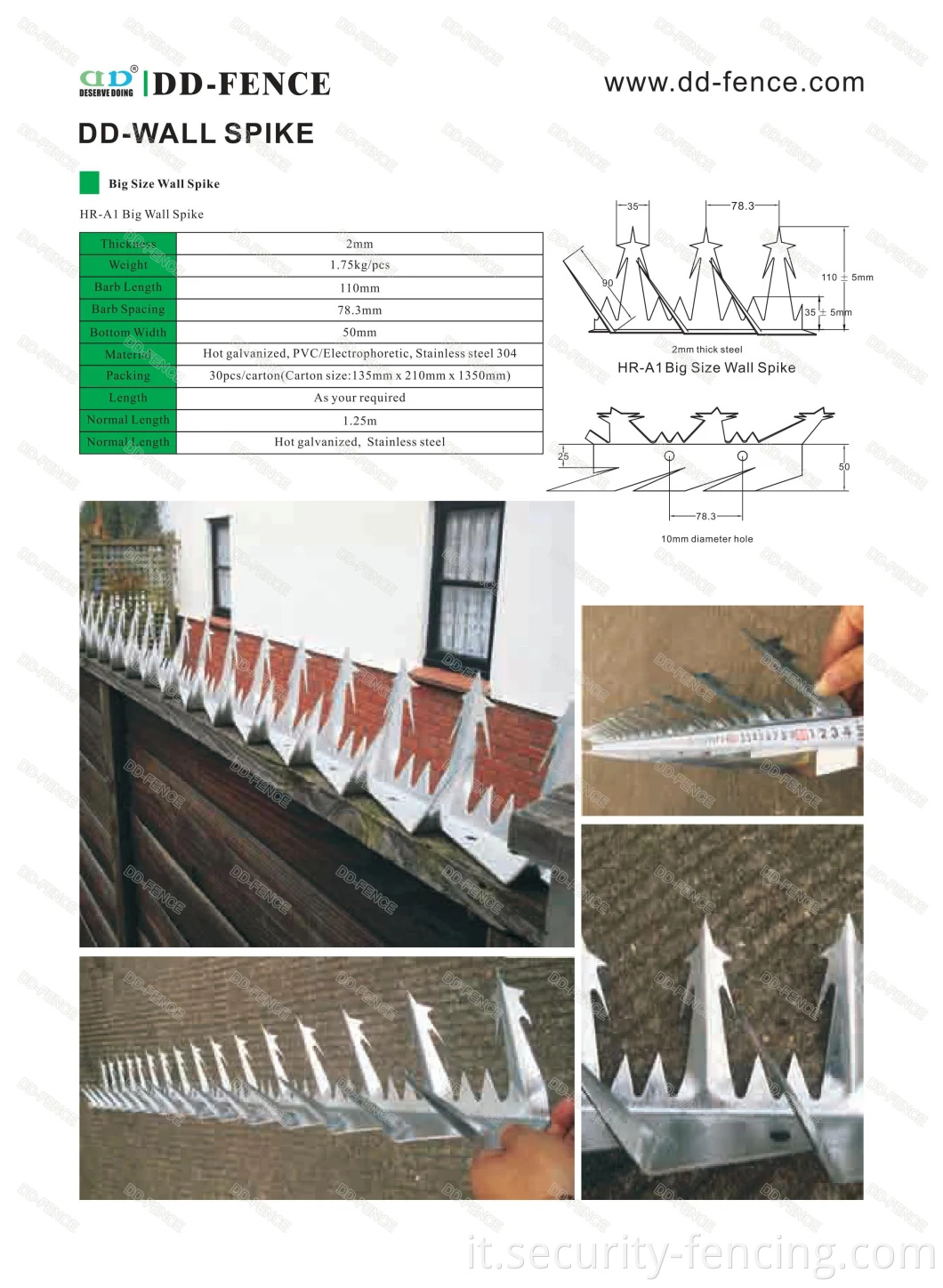 Spike murale anti -climb ad alta sicurezza